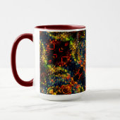 赤い黄色の緑の濃い花の細断紙? マグカップ (左)