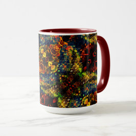 赤い黄色の緑の濃い花の細断紙? マグカップ