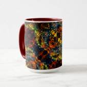 赤い黄色の緑の濃い花の細断紙? マグカップ (正面左)