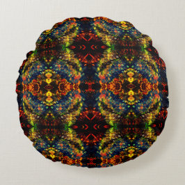 赤い黄色の緑の濃い花の細断紙? ラウンドクッション