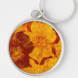 赤い黄色の花のグランジデジタルグラフィックアート キーホルダー