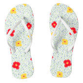 赤い黄色の花の緑の青の円水玉模様 ビーチサンダル (ソール)