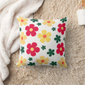 赤い黄色の花柄デザイン クッション (ブランケット)