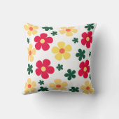 赤い黄色の花柄デザイン クッション (裏面)