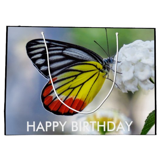 赤い黄色の蝶ジゼベ絵を描ル ラージペーパーバッグ (裏面)