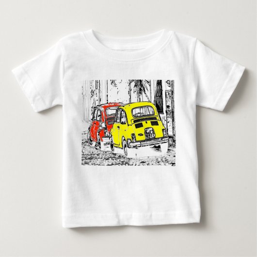 赤い黄色の都市漫画車 ベビーTシャツ (正面)