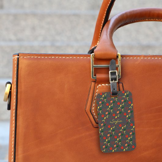 赤い黄色の野生の花の灰色のパターン荷物タグ ラゲッジタグ