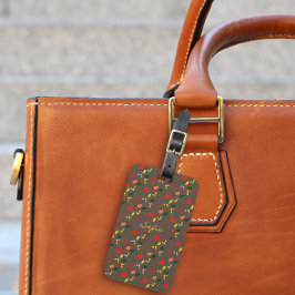 赤い黄色の野生の花の茶色のパターン荷物タグ ラゲッジタグ