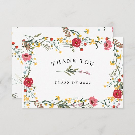 赤い黄色の野生の花 サンキューカード (正面/裏面)