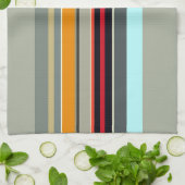 赤い黄色の青いグレー数々のの色のパタストライプのーン キッチンタオル (折り畳み)