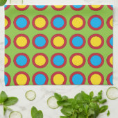 赤い黄色の青い円のパターン キッチンタオル (折り畳み)