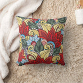 赤い黄色の青い緑の花と渦巻き クッション (ブランケット)