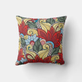 赤い黄色の青い緑の花と渦巻き クッション (裏面)