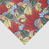 赤い黄色の青い緑の花と渦巻き 薄葉紙 (詳細)