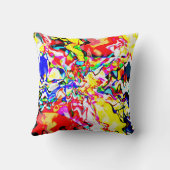 赤い黄色の青い黒いコンテンポラリー抽象芸術花 クッション (裏面)