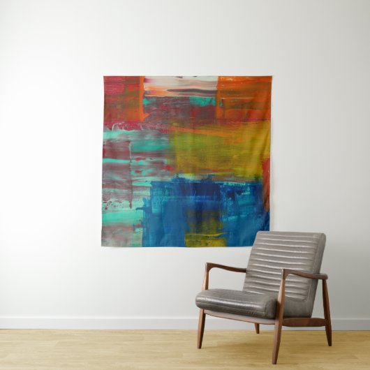 赤い黄色の青と白の抽象芸術絵画 タペストリー (インサイチュ(横))