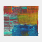 赤い黄色の青と白の抽象芸術絵画 フリースブランケット (正面(横))