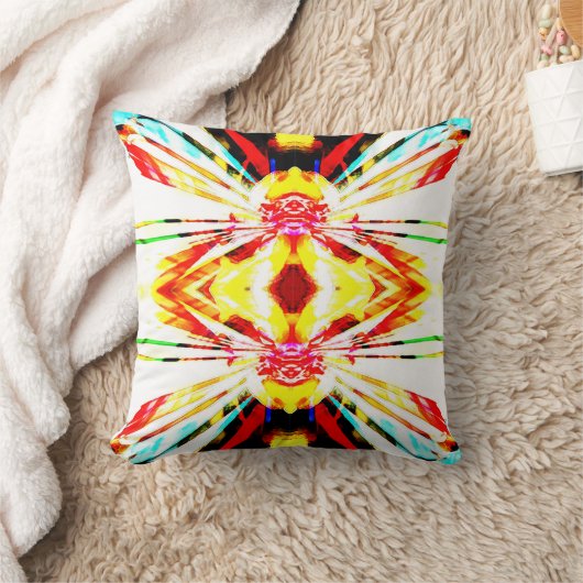 赤い黄色の青の上に白い抽象芸術ひまわりモチーフ クッション (ブランケット)