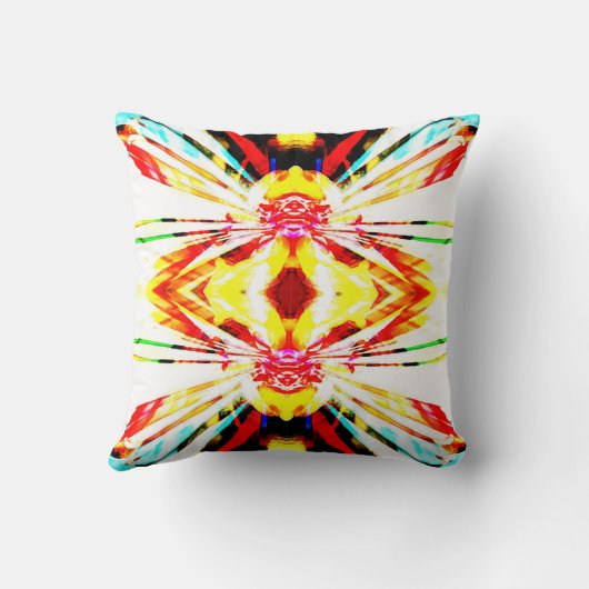 赤い黄色の青の上に白い抽象芸術ひまわりモチーフ クッション (裏面)