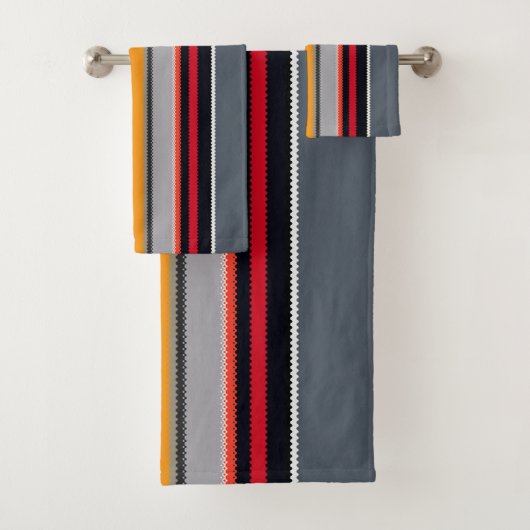 赤い黄色の青数々の銀色のパタストライプのーン  バスタオルセット (インサイチュ)