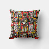 赤い黄色の黒い抽象芸術アフリカの部族の幾何学的 クッション (裏面)