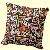 赤い黄色の黒い抽象芸術アフリカの部族の幾何学的 クッション