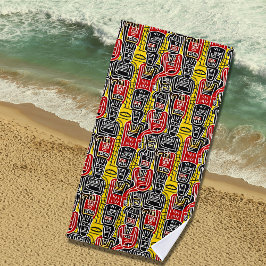 赤い黄色の黒い抽象芸術姿 ビーチタオル