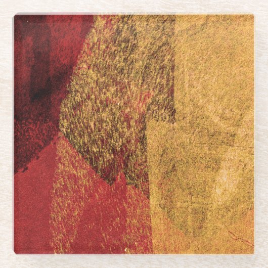 赤い黄色の黒い抽象芸術絵を描ブラアート ガラスコースター (正面)