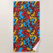 赤い黄色の黒い落書き（青） ビーチタオル (正面)