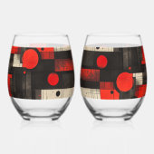 赤い黒いクリームの幾何学的パターン ステムなしワイングラス (裏面)