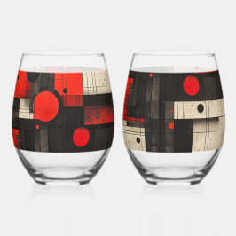 赤い黒いクリームの幾何学的パターン ステムなしワイングラス