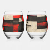 赤い黒いクリームの幾何学的パターン ステムなしワイングラス (左)