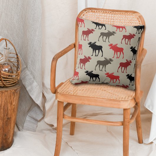 赤い黒いグレーのムースパターン クッション