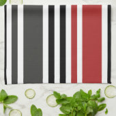 赤い黒いグレーの垂直ストライプ線パターン キッチンタオル (折り畳み)