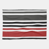 赤い黒いグレーの垂直ストライプ線パターン キッチンタオル (横)