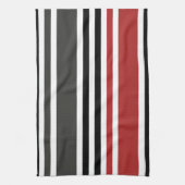 赤い黒いグレーの垂直ストライプ線パターン キッチンタオル (縦)