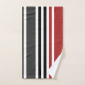 赤い黒いグレーの垂直ストライプ線パターン バスタオルセット (ハンドタオル)