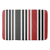 赤い黒いグレーの垂直ストライプ線パターン バスマット (正面)