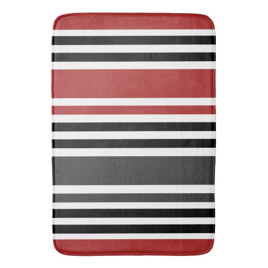 赤い黒いグレーの垂直ストライプ線パターン バスマット (正面縦)