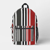 赤い黒いグレーの垂直ストライプ線パターン プリントバックパック (正面)