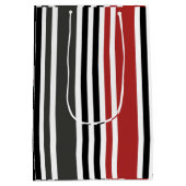赤い黒いグレーの垂直ストライプ線パターン ミディアムペーパーバッグ (裏面)