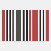 赤い黒いグレーの垂直ストライプ線パターン ラッピングペーパーシート (正面)