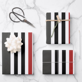 赤い黒いグレーの垂直ストライプ線パターン ラッピングペーパーシート