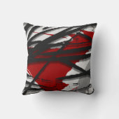 赤い黒いグレーの抽象芸術水色 クッション (裏面)