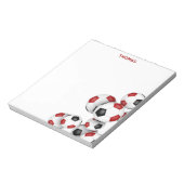 赤い黒いサッカーボールのアクセント名前をカスタムする ノートパッド (回転)