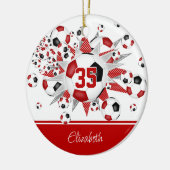 赤い黒いサッカーボールの星が残る セラミックオーナメント (左)
