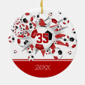 赤い黒いサッカーボールの星が残る セラミックオーナメント (裏面)