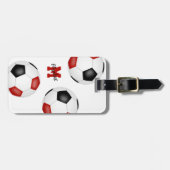赤い黒いサッカーボールモノグラムの3 ラゲッジタグ (正面横)