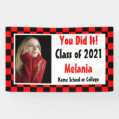 赤い黒いチェッカーボード写真の卒業 横断幕 (横)