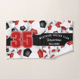 赤い黒いチームの多くはサッカーボールを着色する ハンドタオル